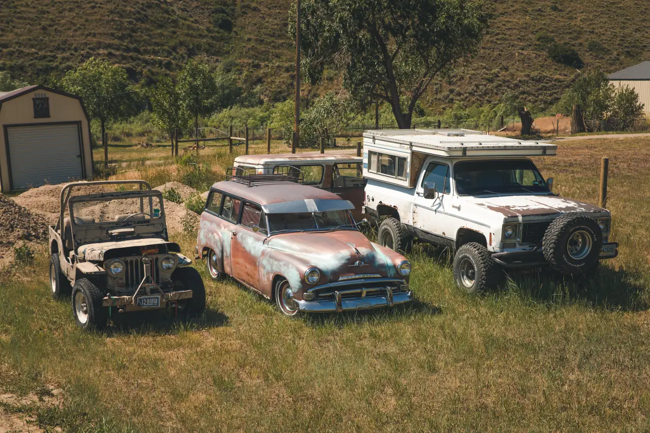 Vintage Trucks in the Farmyard, centered crop for 18 × 24 in.