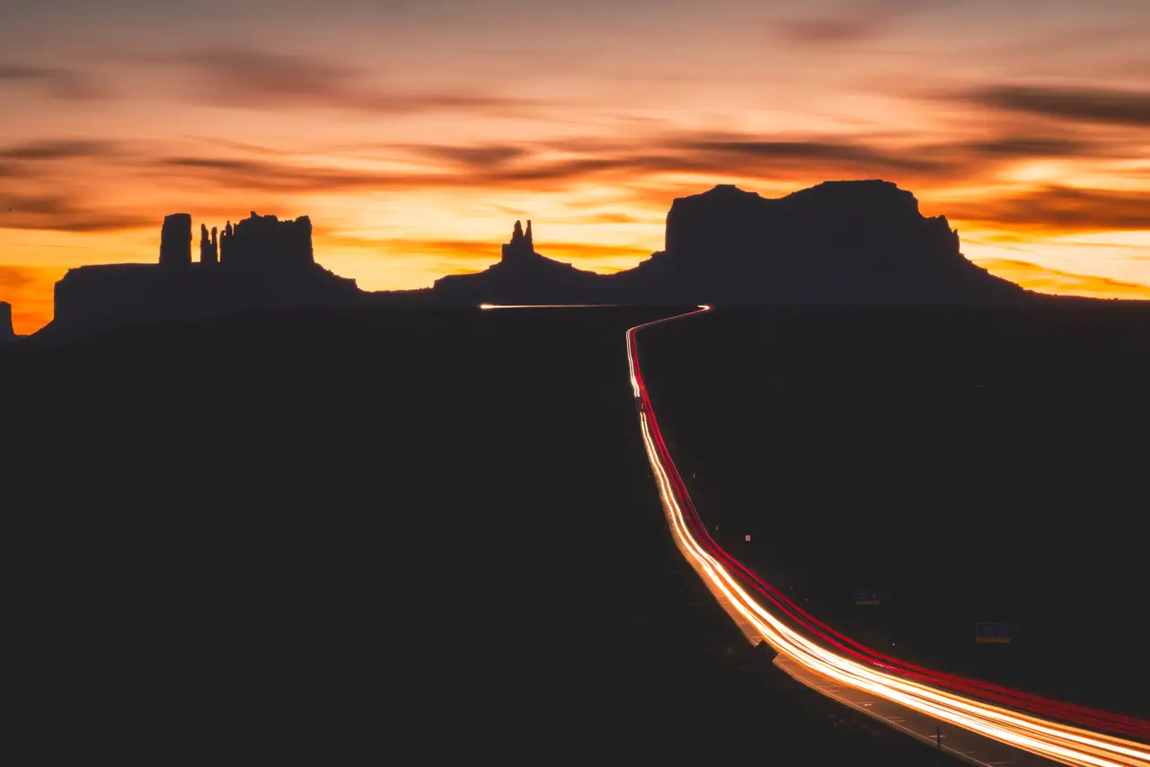 Fine-art photograph, “Light Trail Through Monument Valley - 5M2A6621.JPG,” from the Arizona collection.