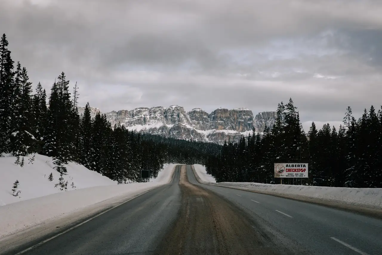 Fine-art photograph, “Banff Highway and Snowy Peaks - 5M2A1309.JPG,” from the British Columbia - Banff collection.