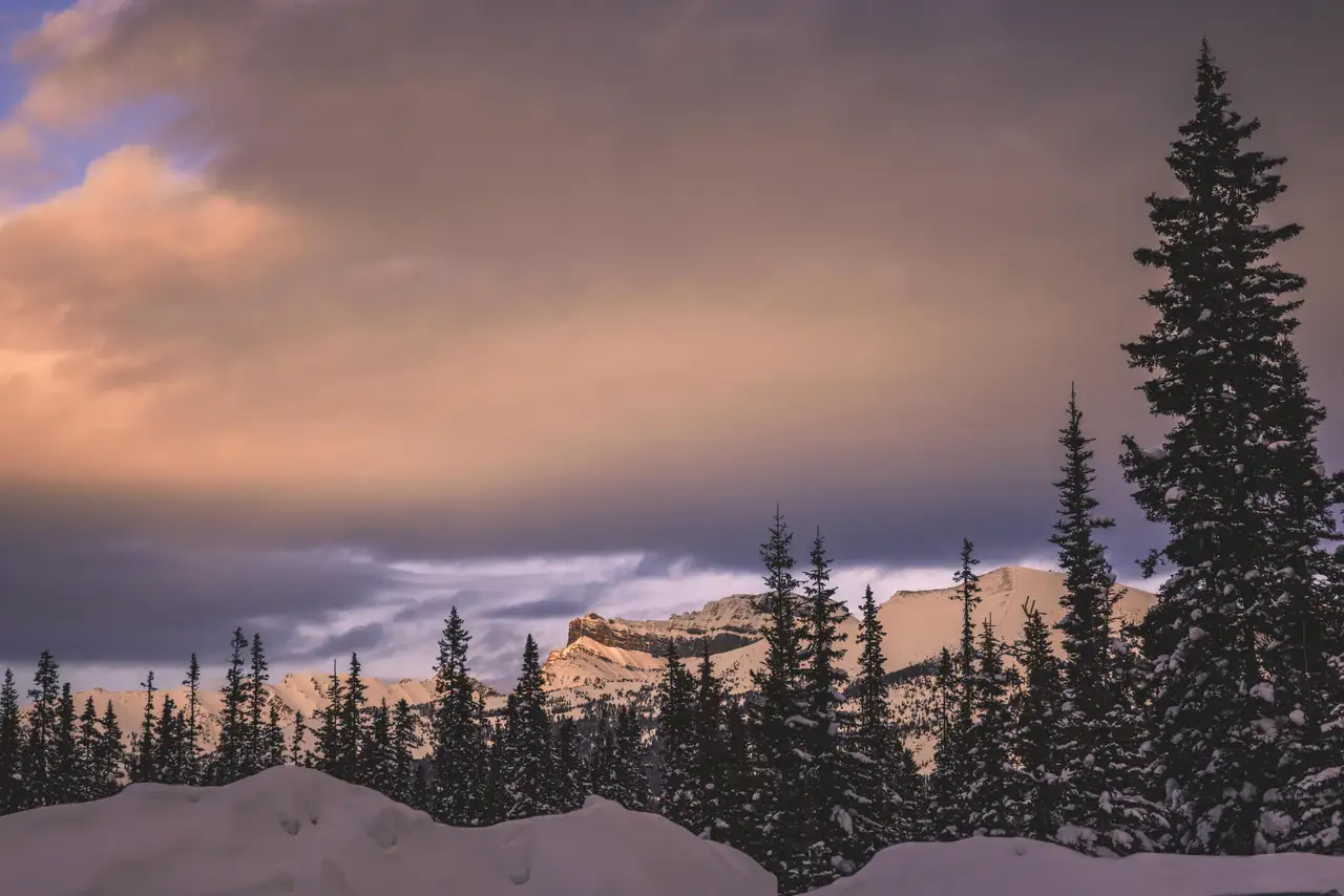 Fine-art photograph, “Snowy Mountain Ridge at Sunset - 5M2A1485.JPG,” from the British Columbia - Banff collection.