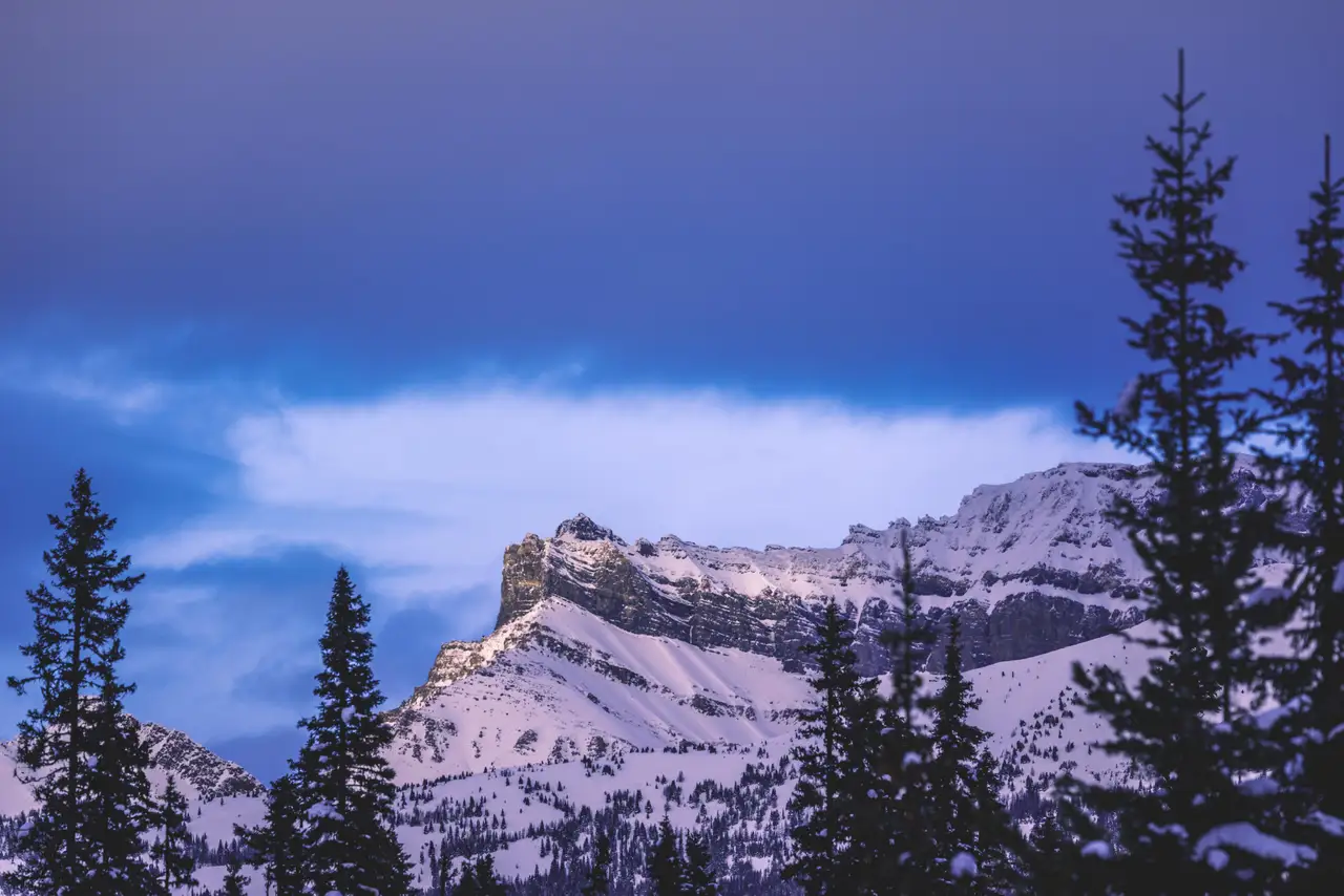 Fine-art photograph, “Snowy Banff Peak at Blue Hour - 5M2A1486.JPG,” from the British Columbia - Banff collection.
