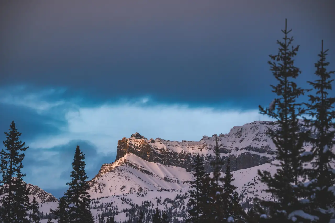 Fine-art photograph, “Snowy Banff Peak Beneath Dramatic Clouds - 5M2A1487.JPG,” from the British Columbia - Banff collection.