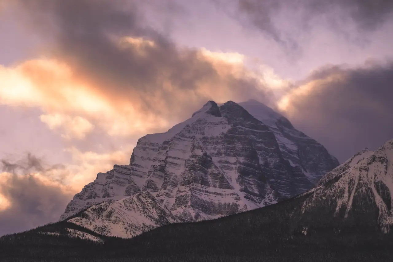 Fine-art photograph, “Snowy Banff Peak at Sunset - 5M2A8804.JPG,” from the British Columbia - Banff collection.