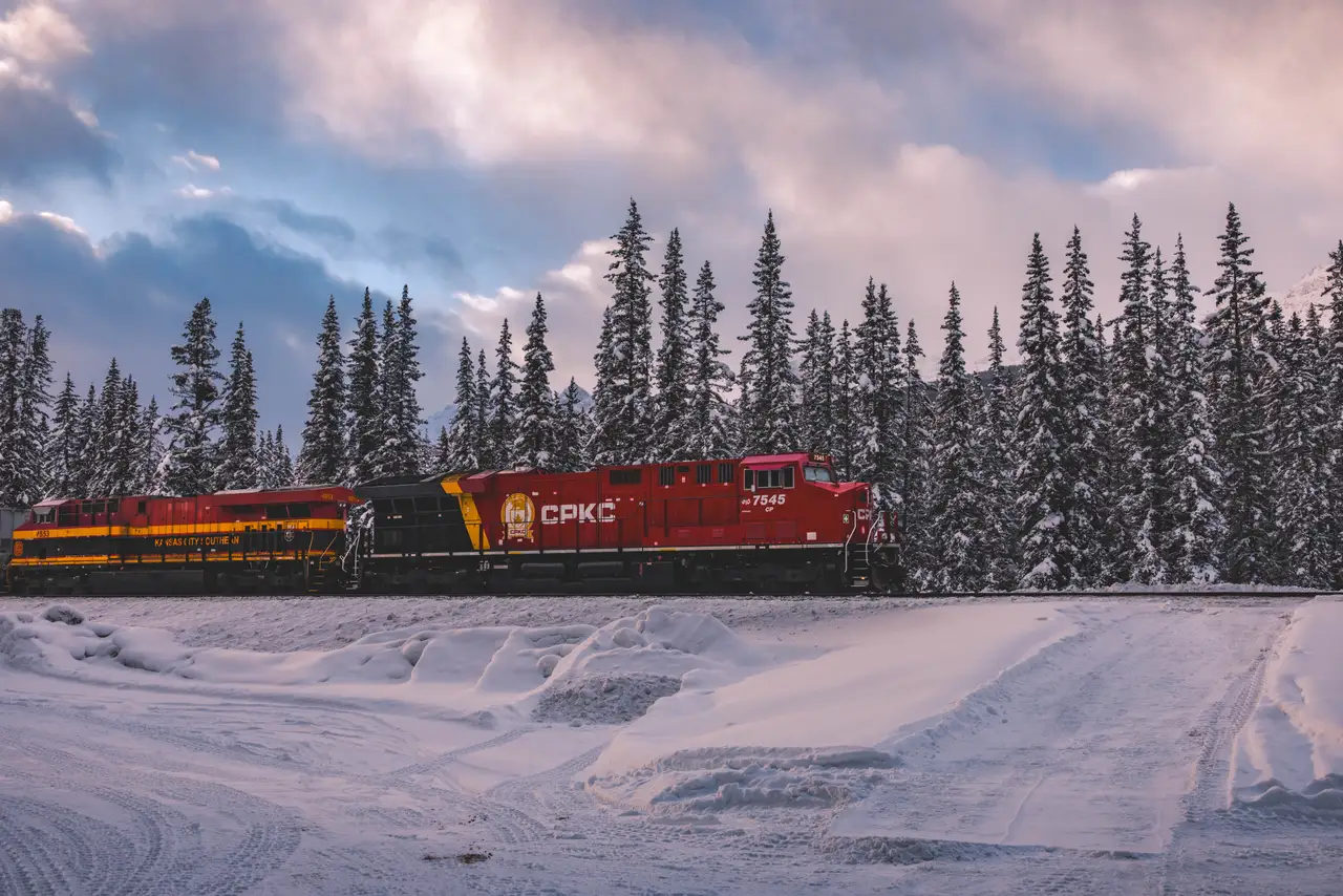 Fine-art photograph, “Canadian Pacific Train Across the Snow - 5M2A8958.JPG,” from the British Columbia - Banff collection.