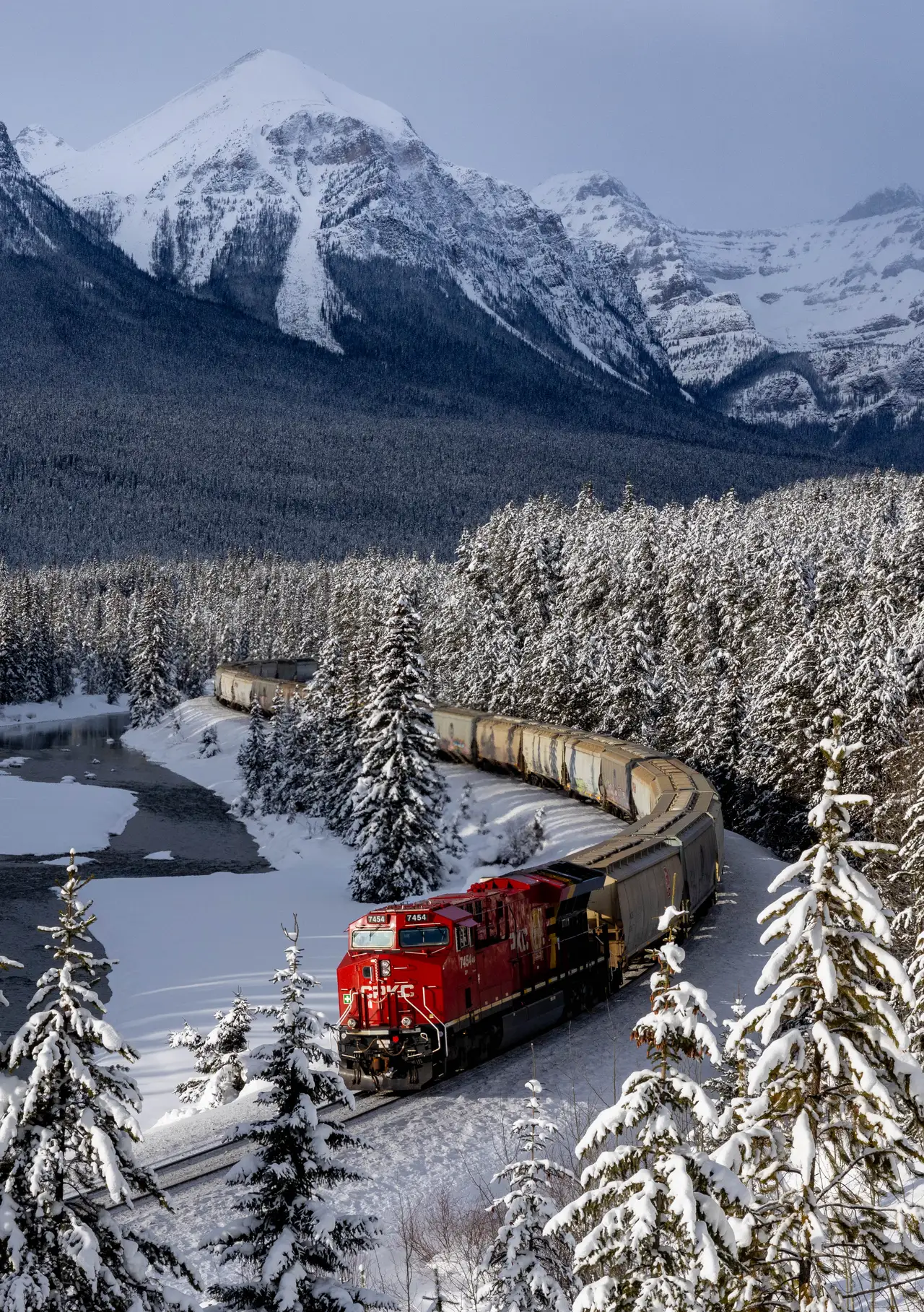 Fine-art photograph, “Canadian Pacific Train in Vertical - 5M2A9293-2.JPG,” from the British Columbia - Banff collection.