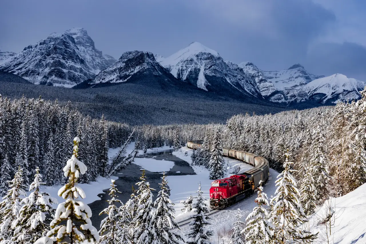 Fine-art photograph, “Canadian Pacific Train and Winter Forest - 5M2A9294.JPG,” from the British Columbia - Banff collection.