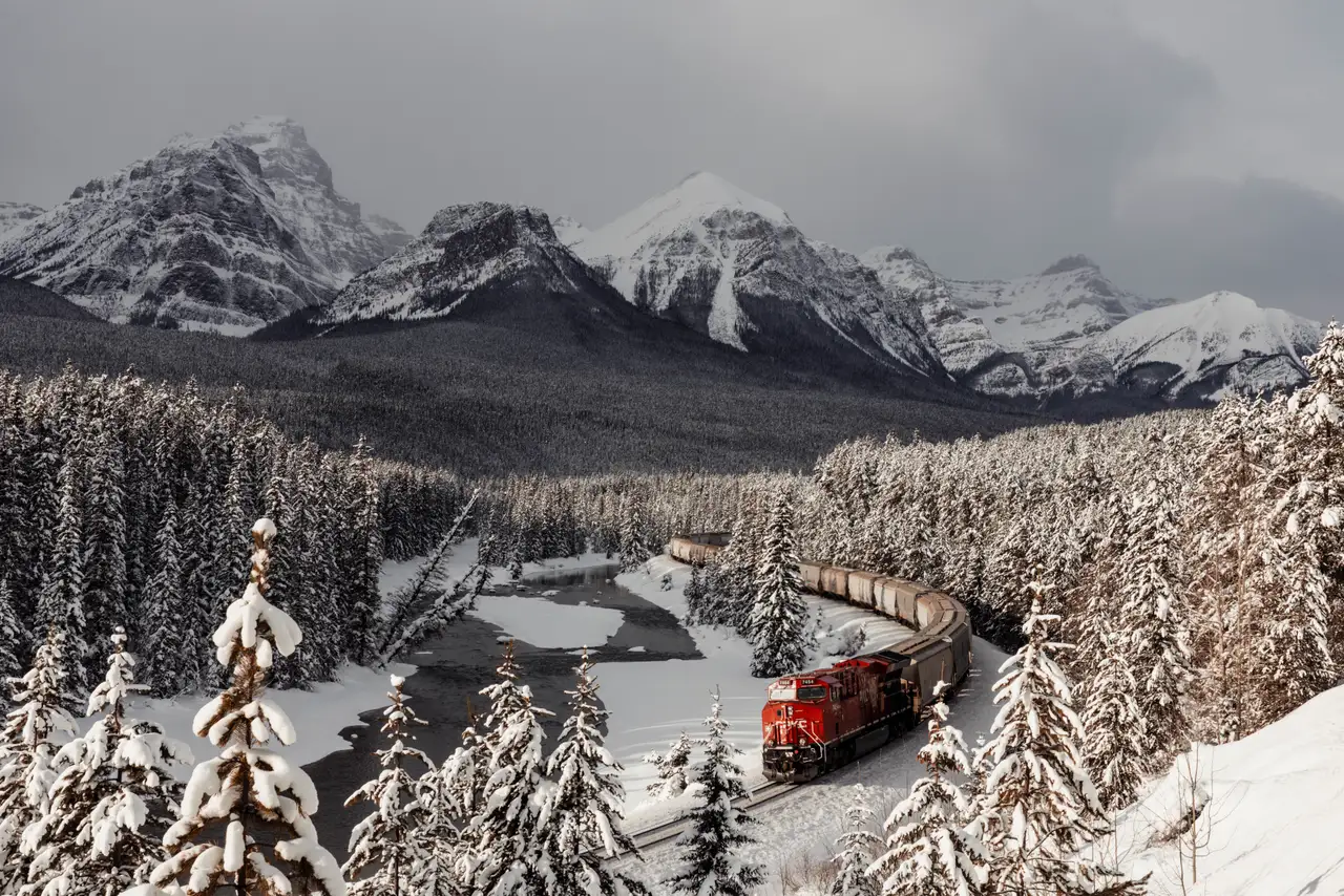 Fine-art photograph, “Canadian Pacific Train Beneath Storm Clouds - 5M2A9295.JPG,” from the British Columbia - Banff collection.
