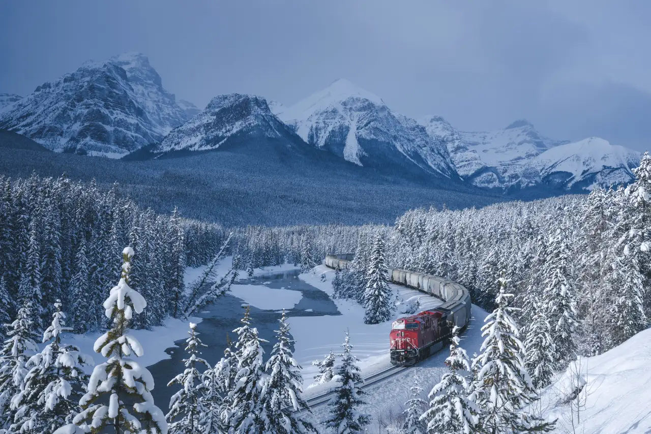 Fine-art photograph, “Canadian Pacific Train in Blue Winter Light - 5M2A9300.JPG,” from the British Columbia - Banff collection.