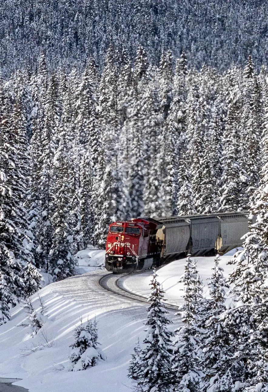 Fine-art photograph, “Canadian Pacific Train Curve in Vertical - 5M2A9466.JPG,” from the British Columbia - Banff collection.