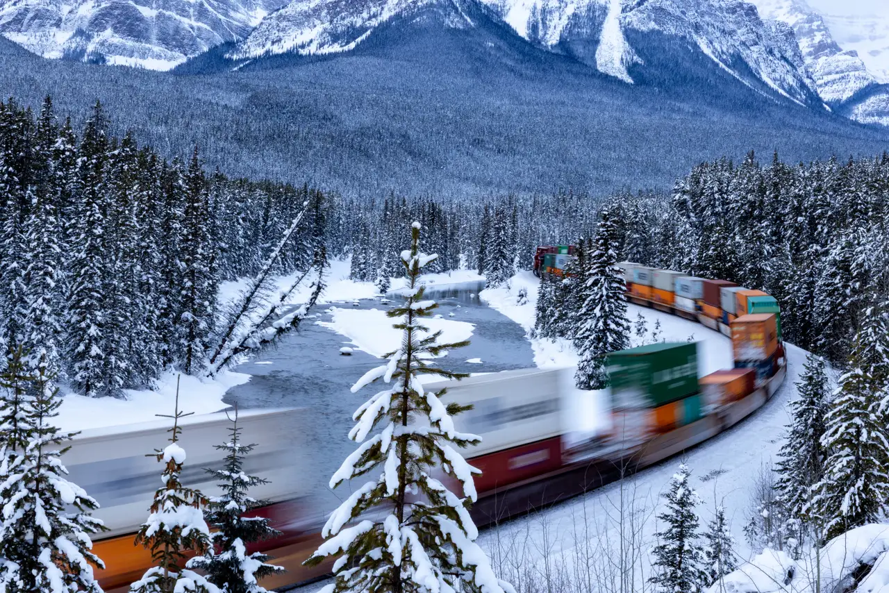 Fine-art photograph, “Canadian Pacific Train Blur Through Snow - 5M2A9965.JPG,” from the British Columbia - Banff collection.