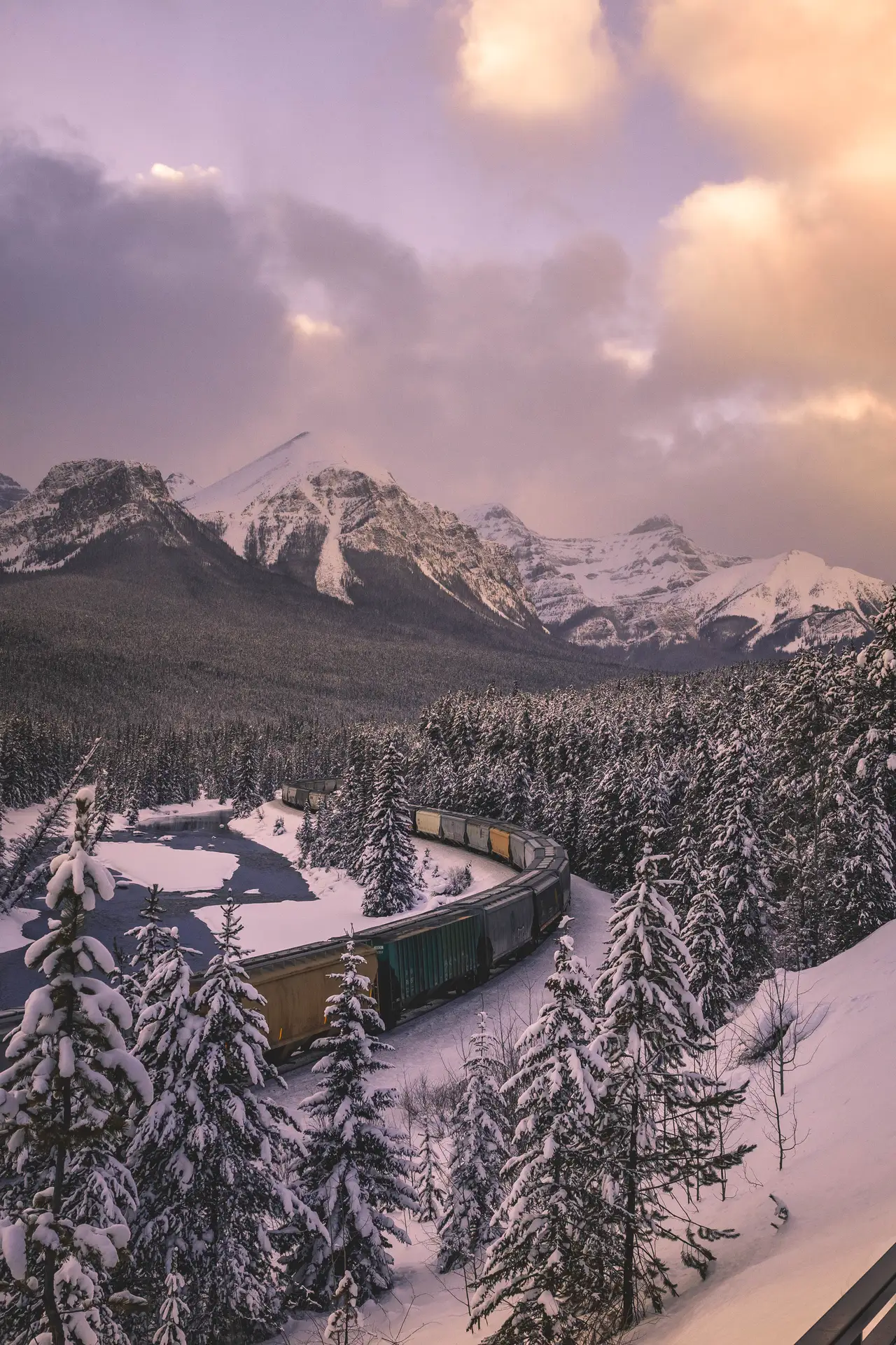 Fine-art photograph, “Canadian Pacific Train Below the Rockies in Vertical - _FIV2887.JPG,” from the British Columbia - Banff collection.