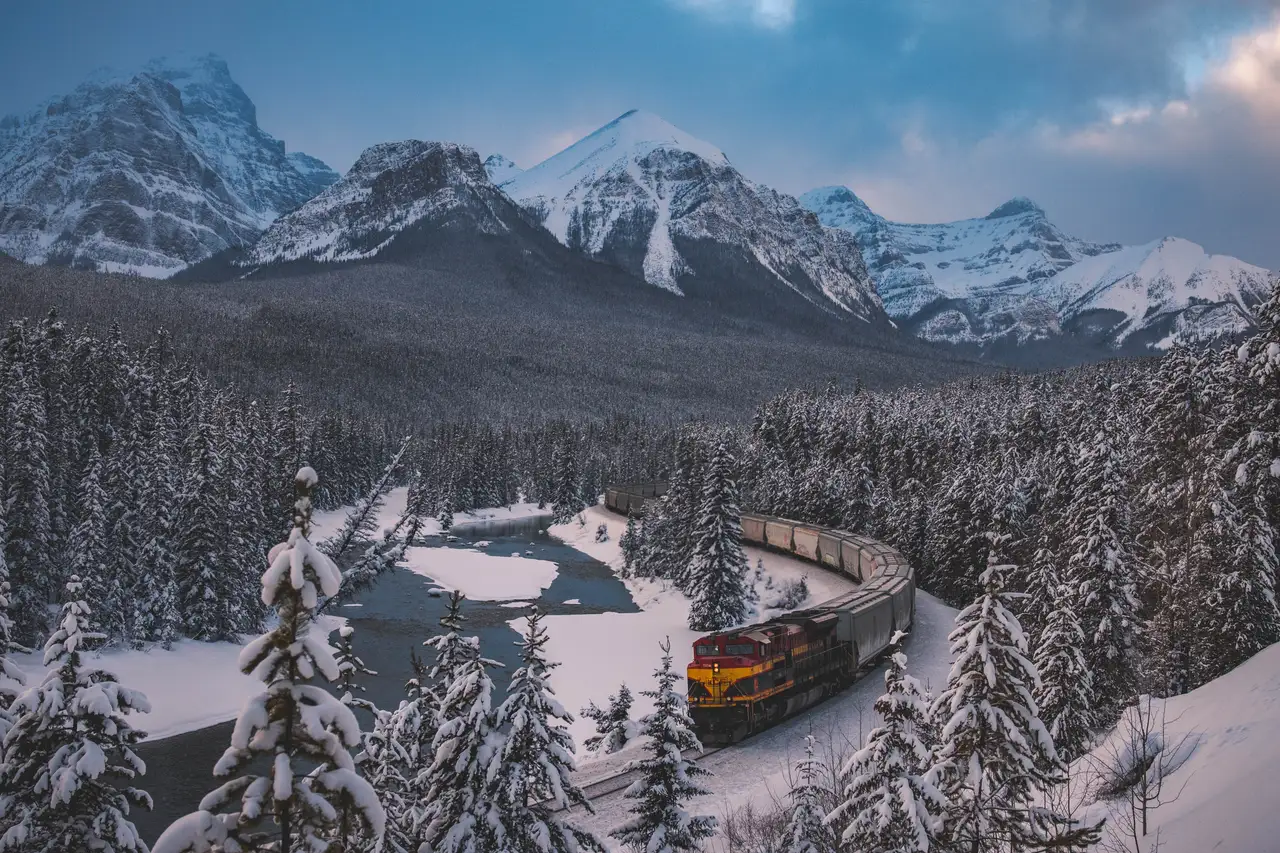 Fine-art photograph, “Canadian Pacific Train Curve at Blue Hour - _FIV3170.JPG,” from the British Columbia - Banff collection.