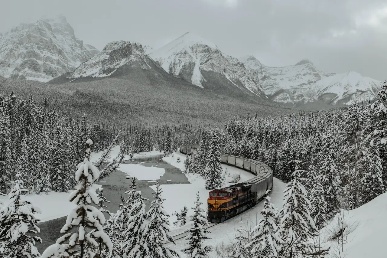 Fine-art photograph, “Canadian Pacific Train in Black and White - _FIV3171.JPG,” from the British Columbia - Banff collection.