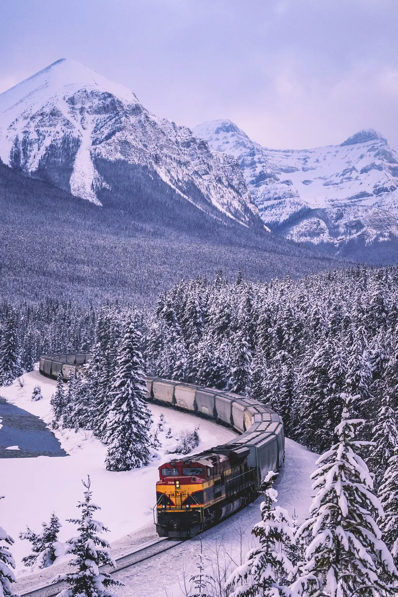 Fine-art photograph, “Canadian Pacific Train in Vertical at Blue Hour - _FIV3177.JPG,” from the British Columbia - Banff collection.