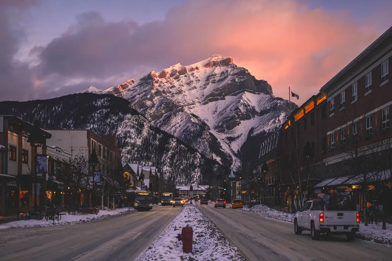 Fine-art photograph, “Banff Avenue and Cascade Mountain at Dusk - _FIV3244.JPG,” from the British Columbia - Banff collection.