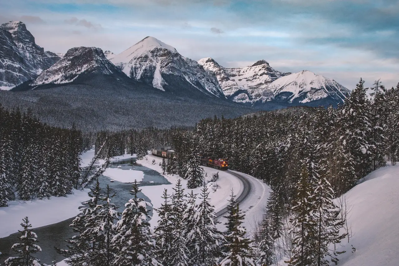 Fine-art photograph, “Canadian Pacific Train at Blue Hour - _FIV3835.JPG,” from the British Columbia - Banff collection.