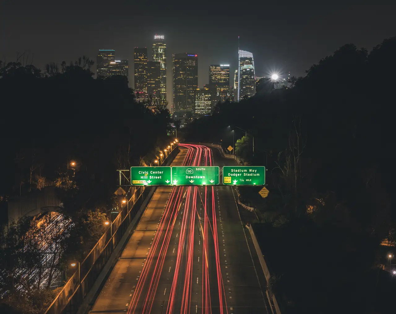 Fine-art photograph, “Downtown Los Angeles Freeway Light Trails at Night - 5DM43973.JPG,” from the California - Los Angeles collection.
