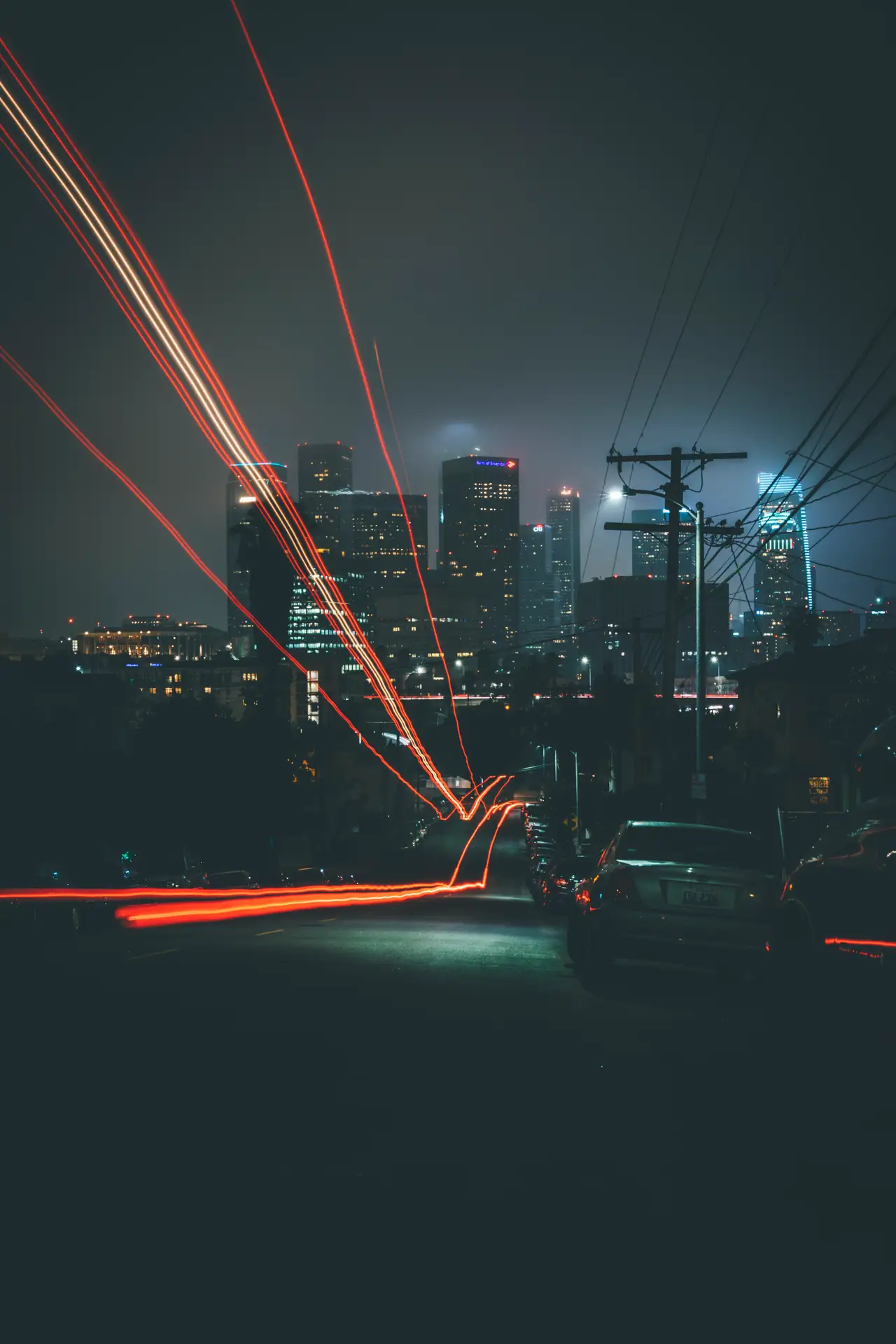 Fine-art photograph, “Red Lanes Through Downtown Los Angeles - 5DM45658.JPG,” from the California - Los Angeles collection.