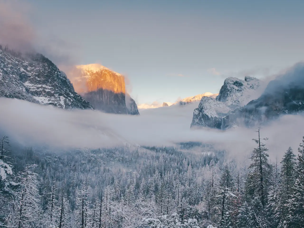 Fine-art photograph, “Yosemite Valley, First Light, Quiet Distance - 5DM43319-2.JPG,” from the California - Non City - Nature collection.