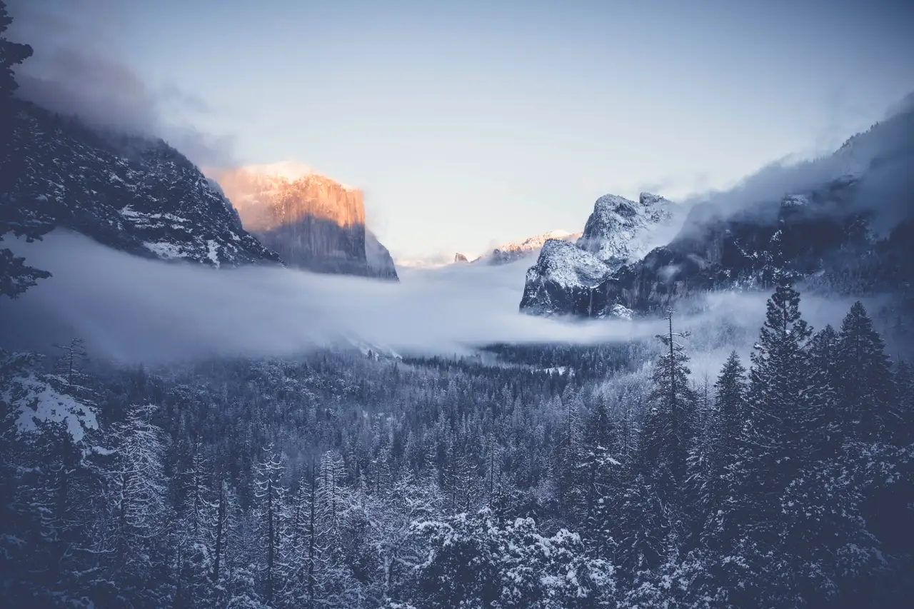 Fine-art photograph, “Yosemite Valley, First Light, Quiet Distance - 5DM43325.JPG,” from the California - Non City - Nature collection.