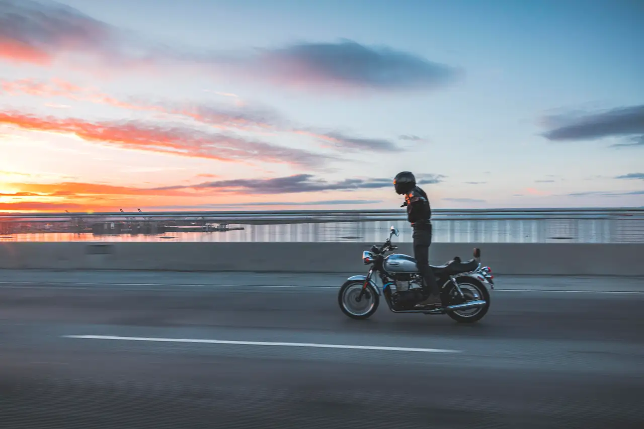 Fine-art photograph, “Motorcycle on the Bay Bridge, Golden Hour - 5DM40405.JPG,” from the California - SF - City collection.