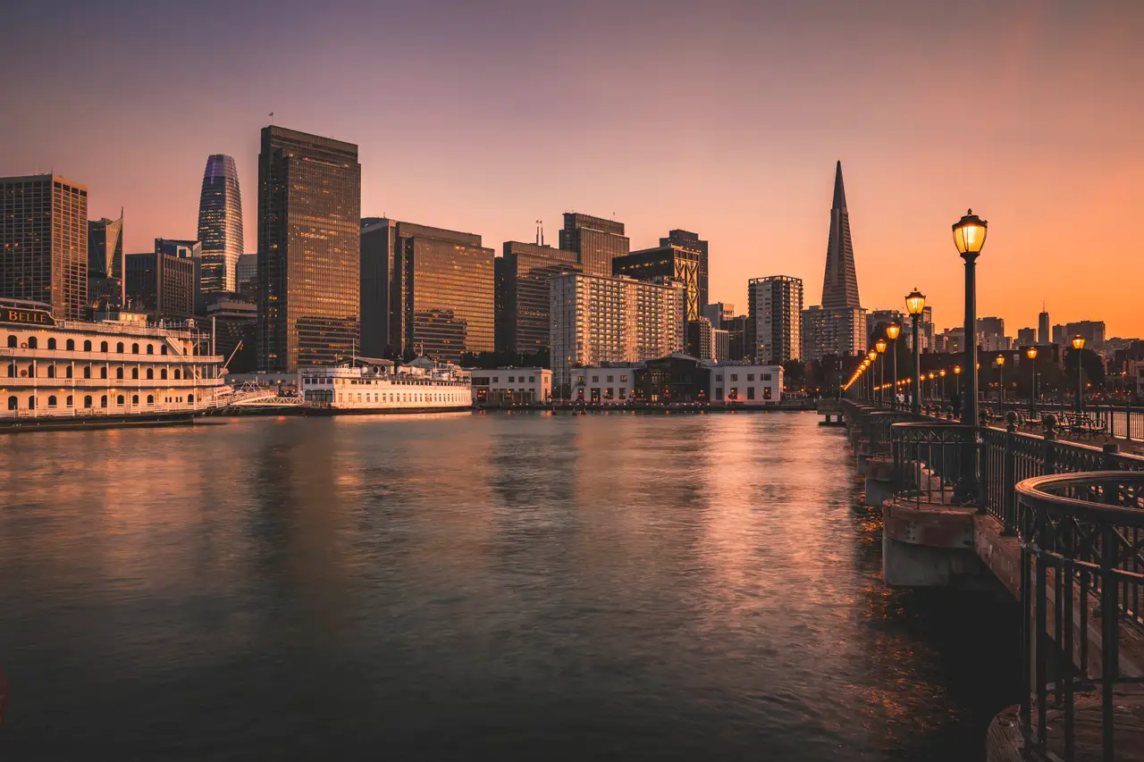 Fine-art photograph, “Embarcadero Bench Facing the Transamerica Pyramid - 5DM40465.JPG,” from the California - SF - City collection.