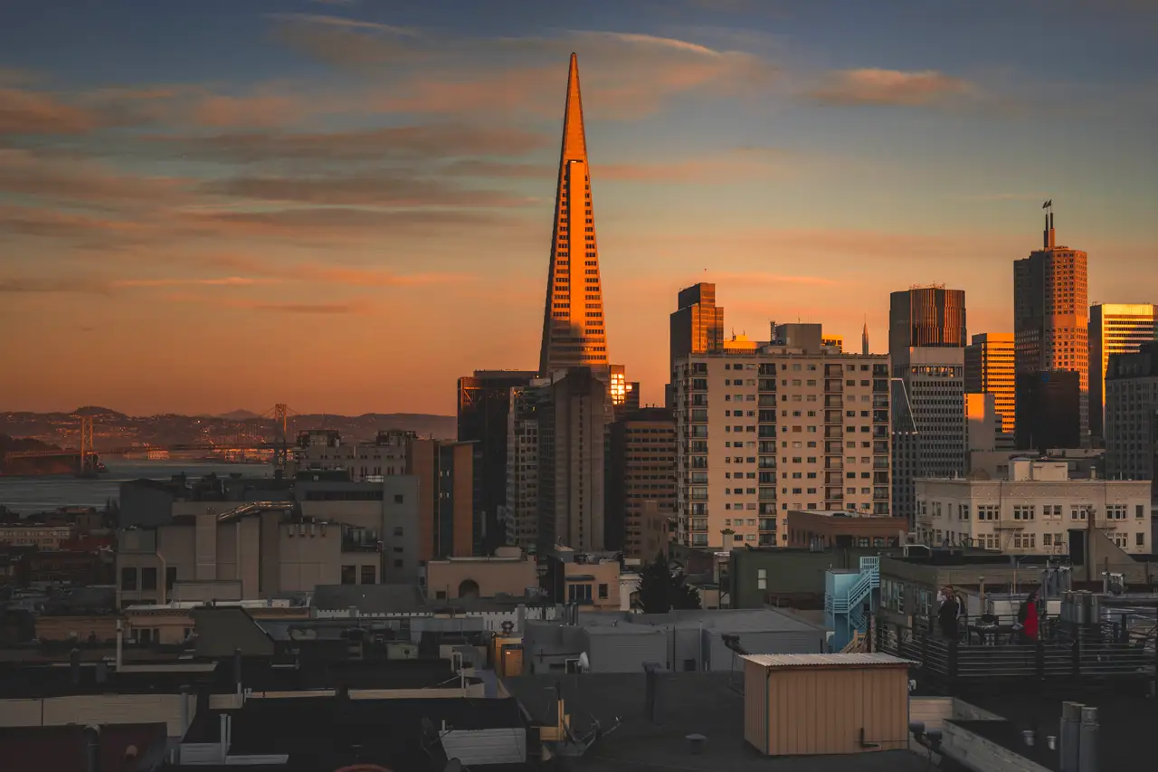 Fine-art photograph, “Cable Car Tracks Beneath Transamerica - 5DM40794.JPG,” from the California - SF - City collection.