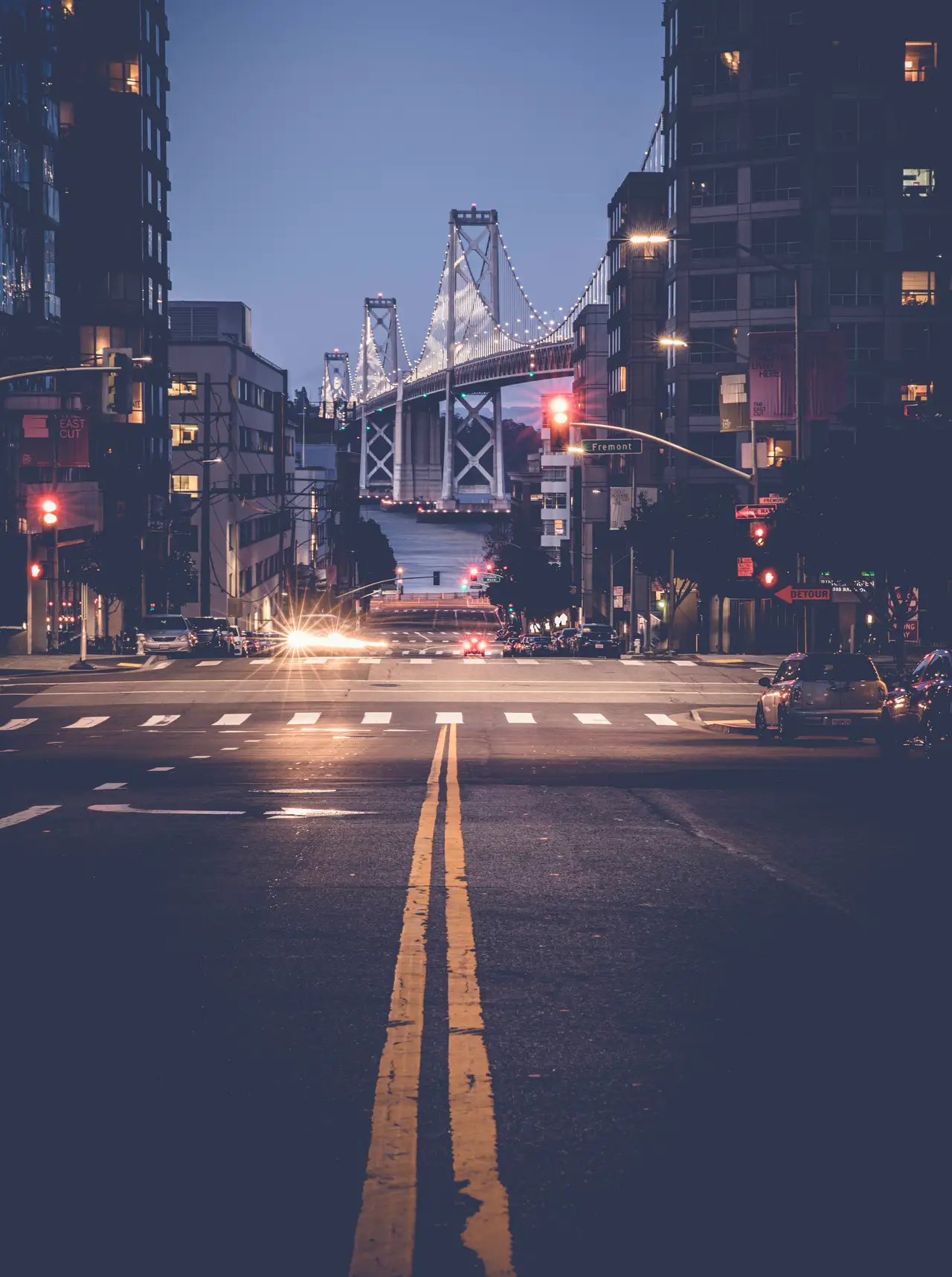 Fine-art photograph, “Bay Bridge Framed from a Downtown Street - 5DM43229.JPG,” from the California - SF - City collection.