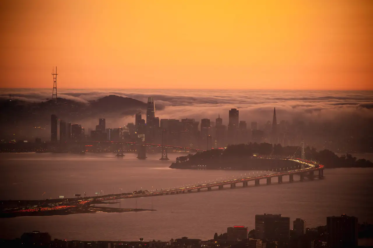 Fine-art photograph, “San Francisco Skyline Beneath a Peach Sunset - 5DM44168.JPG,” from the California - SF - City collection.