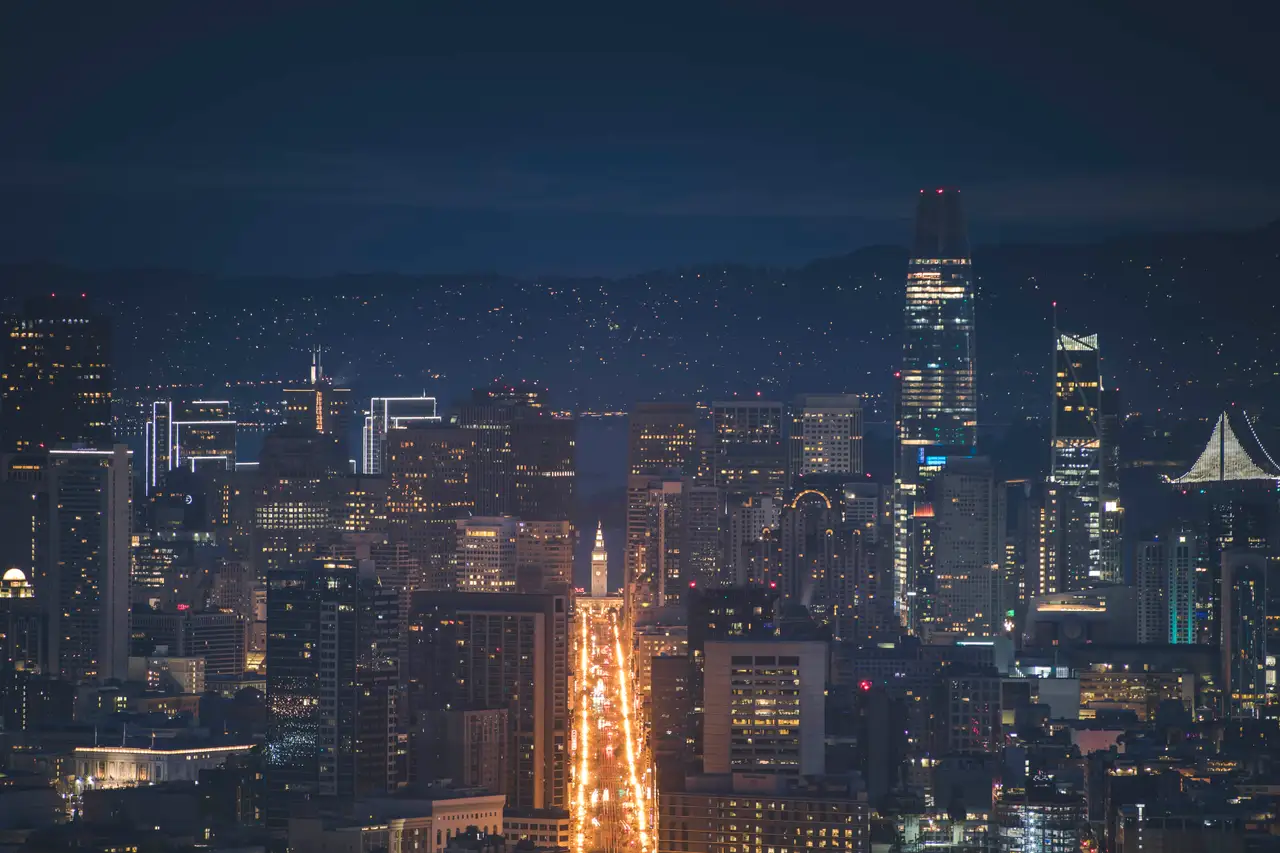 Fine-art photograph, “Market Street and Downtown San Francisco at Night - 5DM44906.JPG,” from the California - SF - City collection.