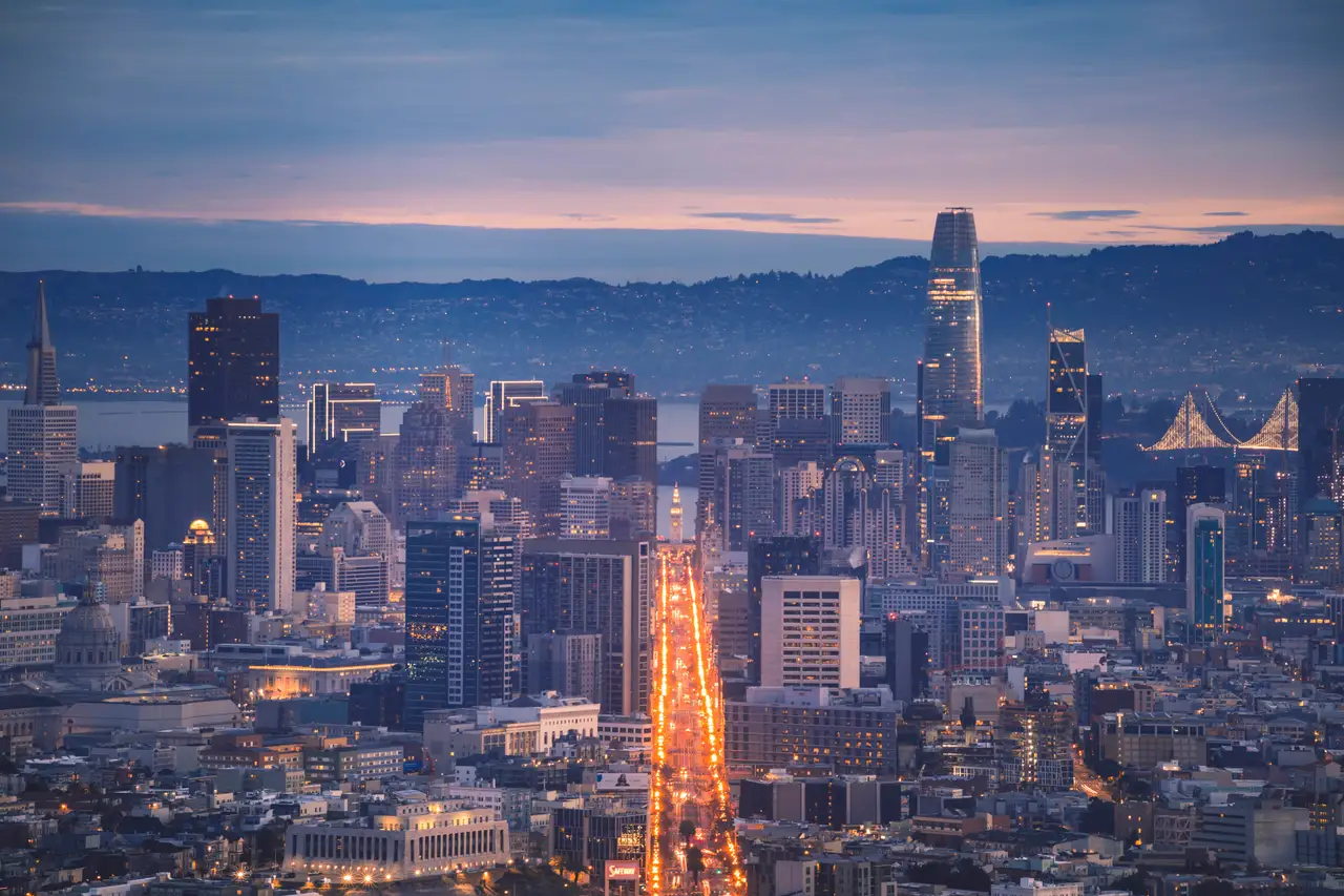 Fine-art photograph, “Market Street Light Trails at Blue Hour - 5DM44913.JPG,” from the California - SF - City collection.