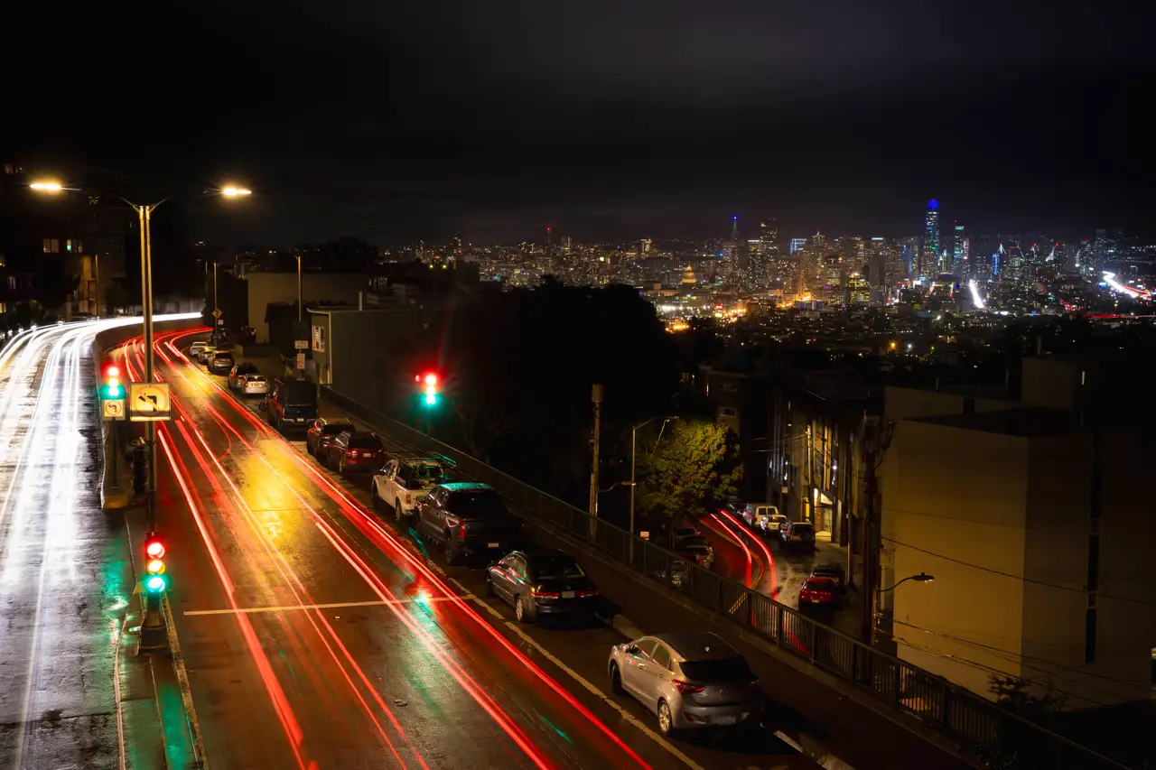 Fine-art photograph, “San Francisco Hillside Traffic at Night - 5DM47710.JPG,” from the California - SF - City collection.