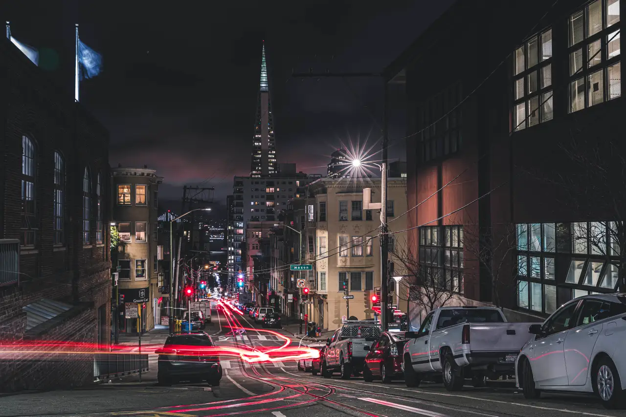 Fine-art photograph, “Telegraph Hill Street Light Trails at Night - 5DM48468.JPG,” from the California - SF - City collection.