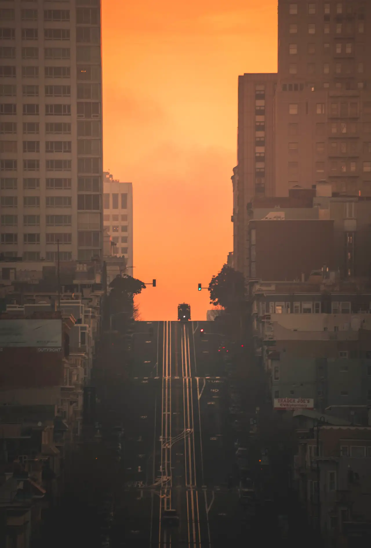 Fine-art photograph, “California Street at Orange Sunset - 5DM49088.JPG,” from the California - SF - City collection.