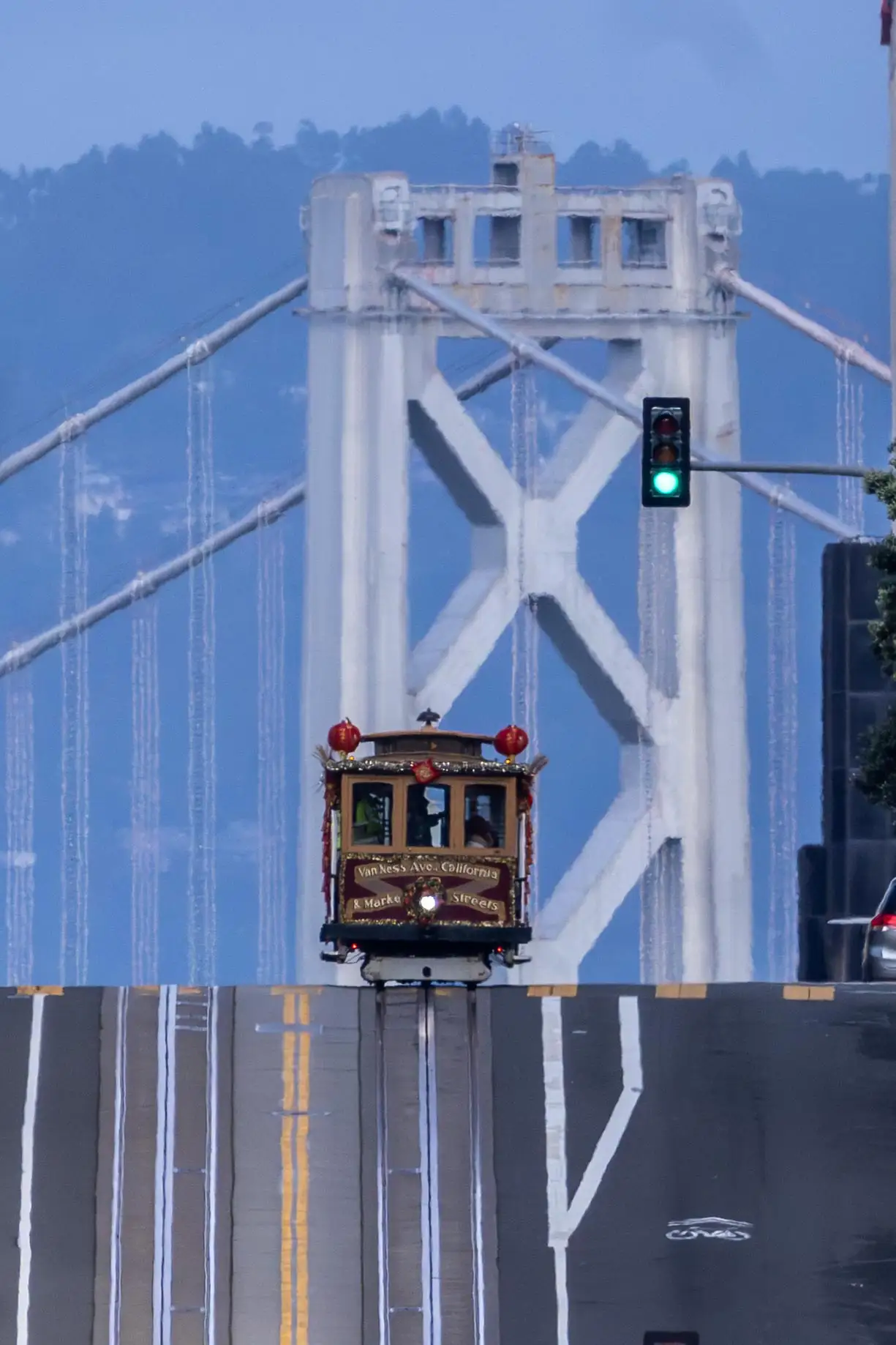 Fine-art photograph, “Cable Car Crossing the Bay Bridge - _FIV5117.JPG,” from the California - SF - City collection.