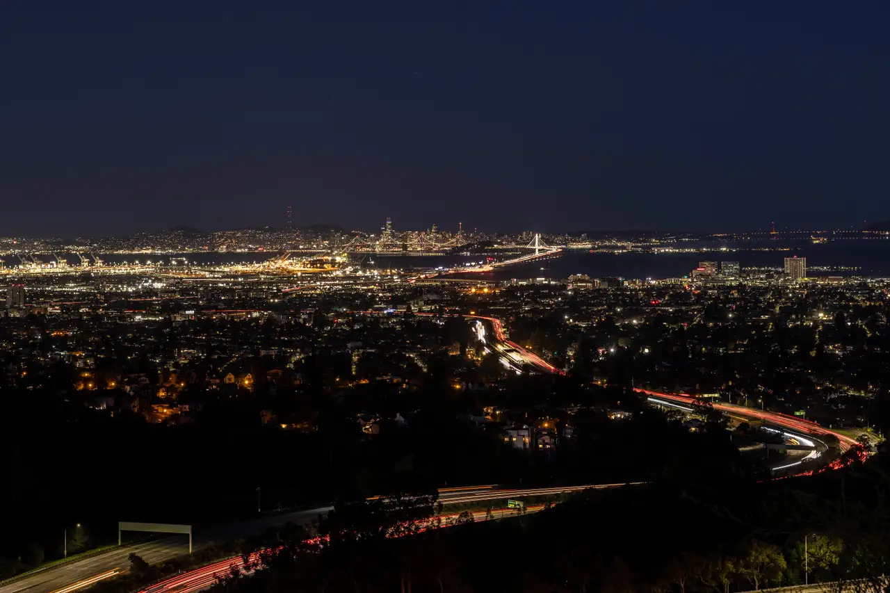 Fine-art photograph, “Bay Bridge and San Francisco From the Hills, Steel and Water - _FIV8244.JPG,” from the California - SF - City collection.