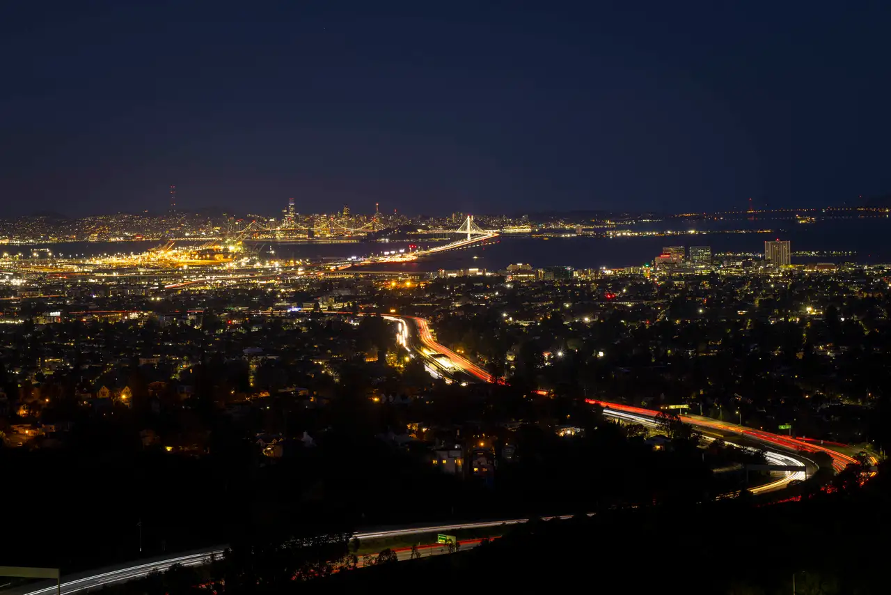 Fine-art photograph, “Bay Bridge and San Francisco From the Hills, Night Passage - _FIV8245.JPG,” from the California - SF - City collection.