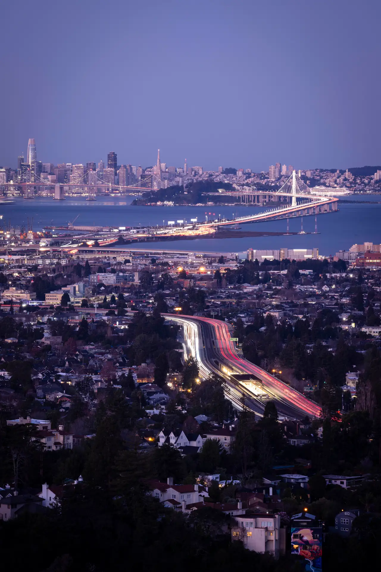 Fine-art photograph, “San Francisco and Bay Bridge, Blue Hour, Night Passage - _FIV8262.JPG,” from the California - SF - City collection.