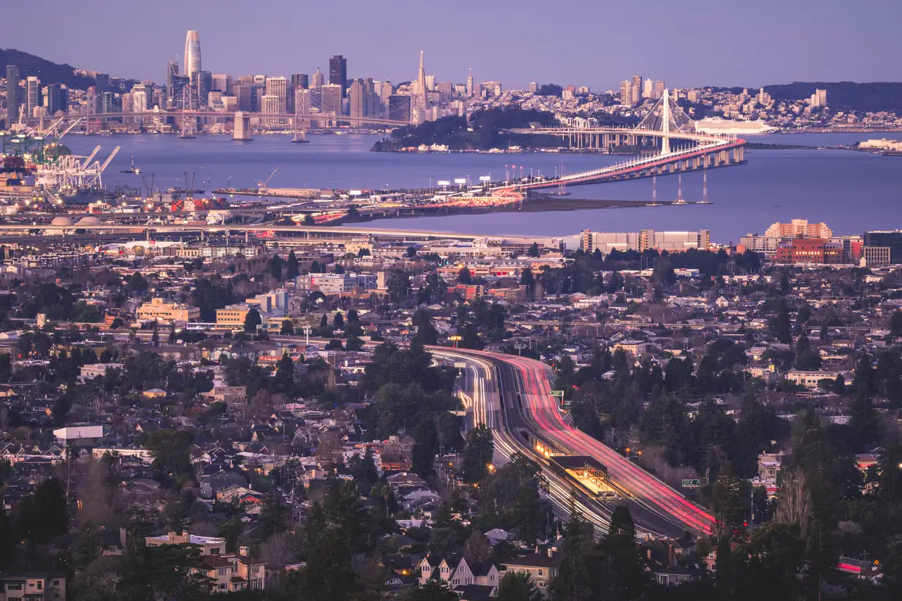 Fine-art photograph, “San Francisco and Bay Bridge, Blue Hour, Urban Weather - _FIV8275.JPG,” from the California - SF - City collection.