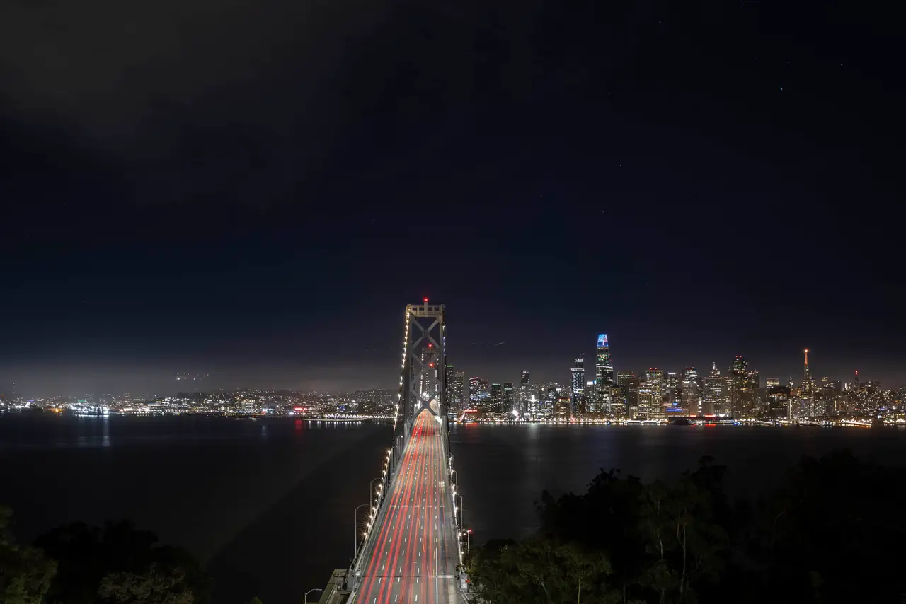 Fine-art photograph, “Bay Bridge Light Trails and San Francisco Skyline from the East Bay - _FIV9237.JPG,” from the California - SF - City collection.