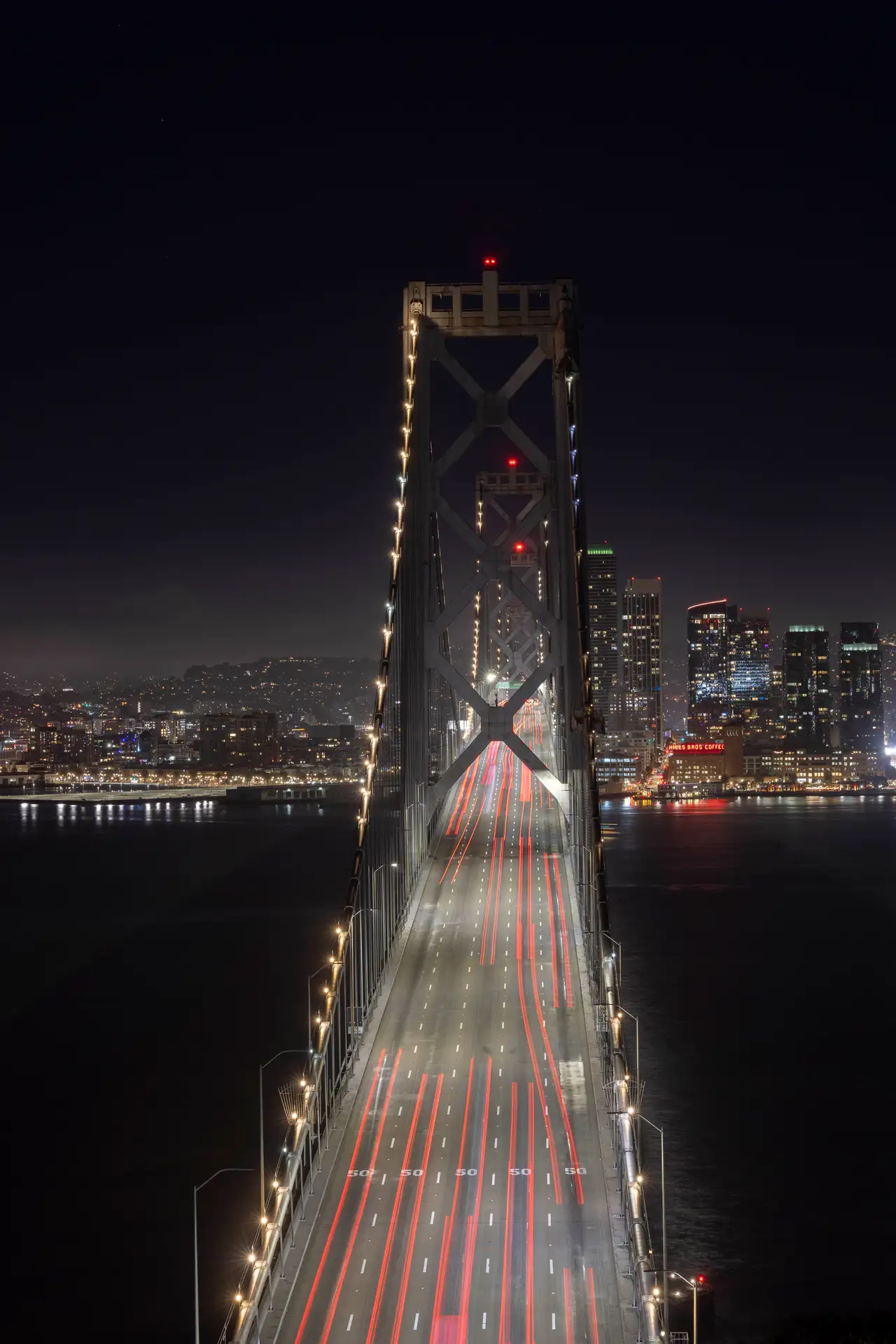 Fine-art photograph, “Bay Bridge Tower and San Francisco Skyline at Night - _FIV9239.JPG,” from the California - SF - City collection.