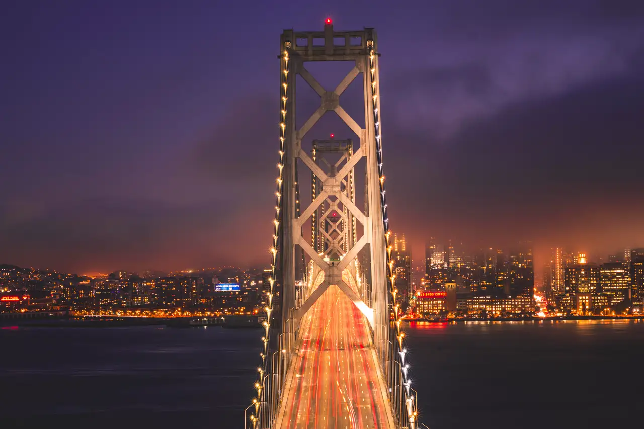 Fine-art photograph, “Bay Bridge, Last Light, Dawn Traffic - IMG_6516.JPG,” from the California - SF - City collection.