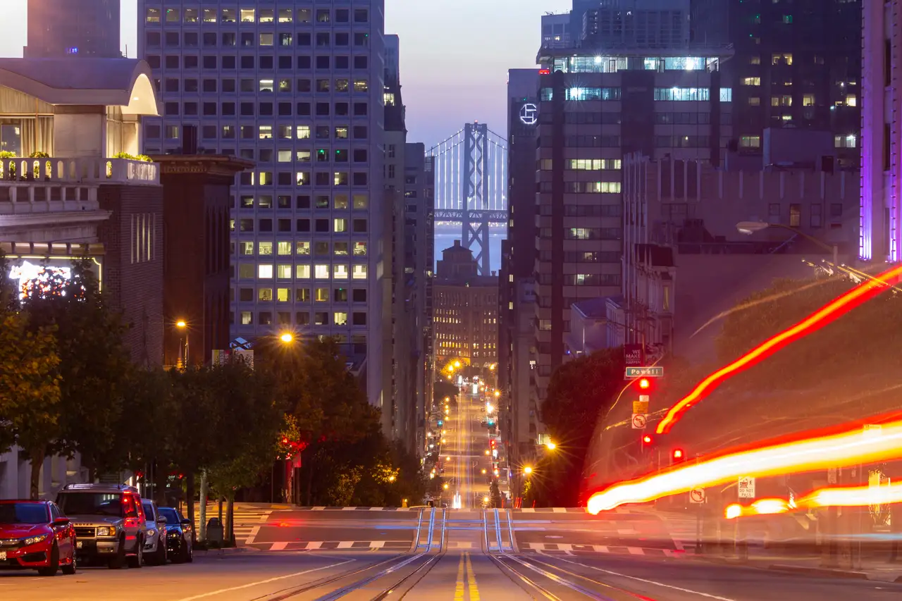 Fine-art photograph, “California Street Into the Light, Distant Glow - IMG_8505.JPG,” from the California - SF - City collection.