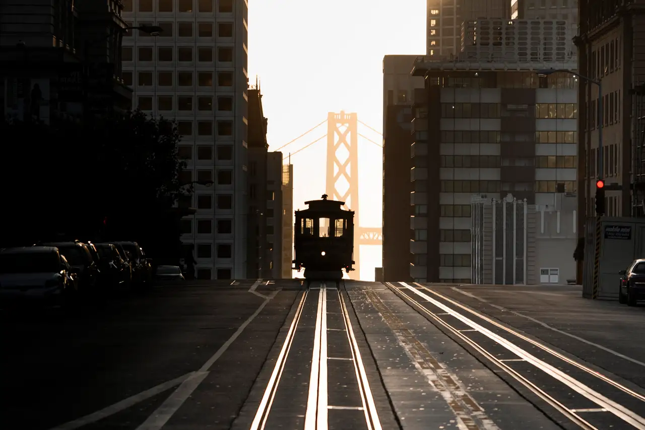 Fine-art photograph, “California Street Into the Light, Windows at Dusk - IMG_8606.JPG,” from the California - SF - City collection.