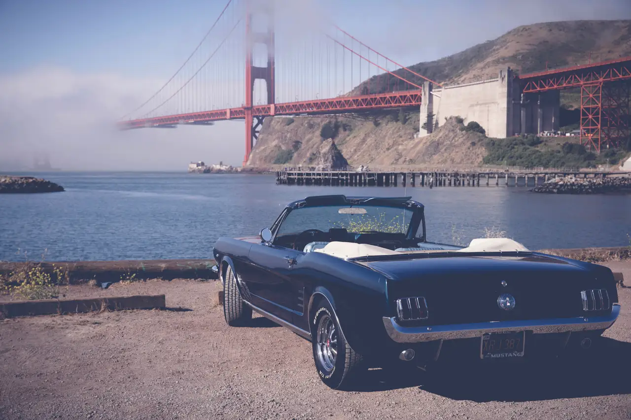 Fine-art photograph, “Classic Mustang beneath the Golden Gate - 5DM44942.JPG,” from the California - SF - Golden Gate collection.