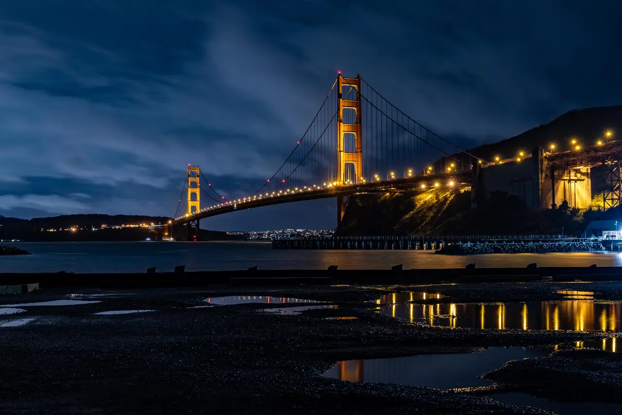 Fine-art photograph, “The Red Span after Dusk - _FIV5316.JPG,” from the California - SF - Golden Gate collection.