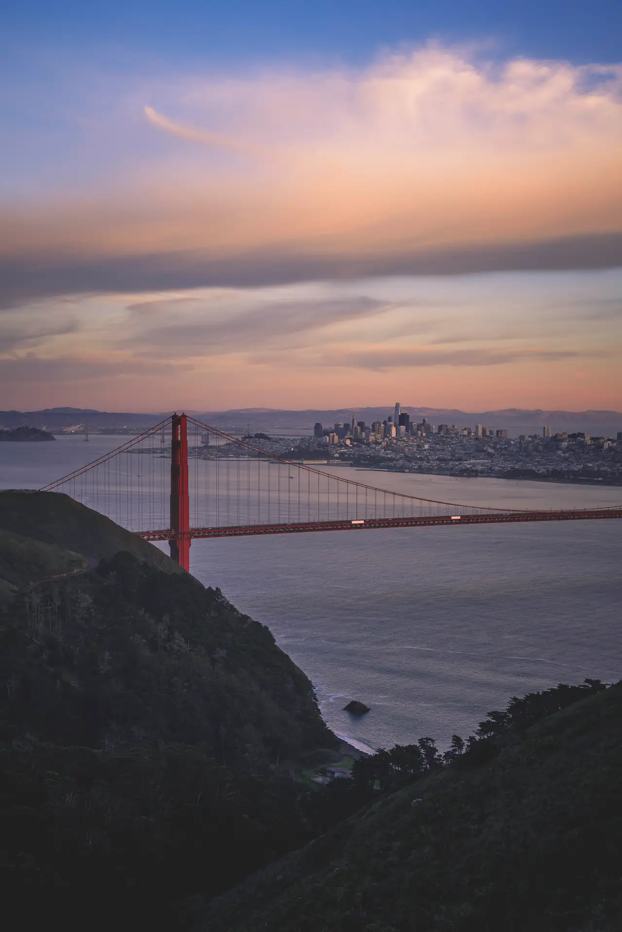 Fine-art photograph, “Red Towers in First Light - _FIV9087.JPG,” from the California - SF - Golden Gate collection.