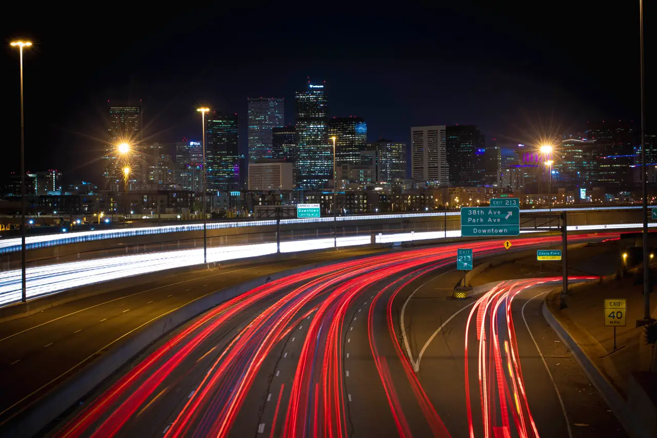 Fine-art photograph, “Freeway Lights and Front Range - 5DM45667.JPG,” from the Colorado - Denver collection.