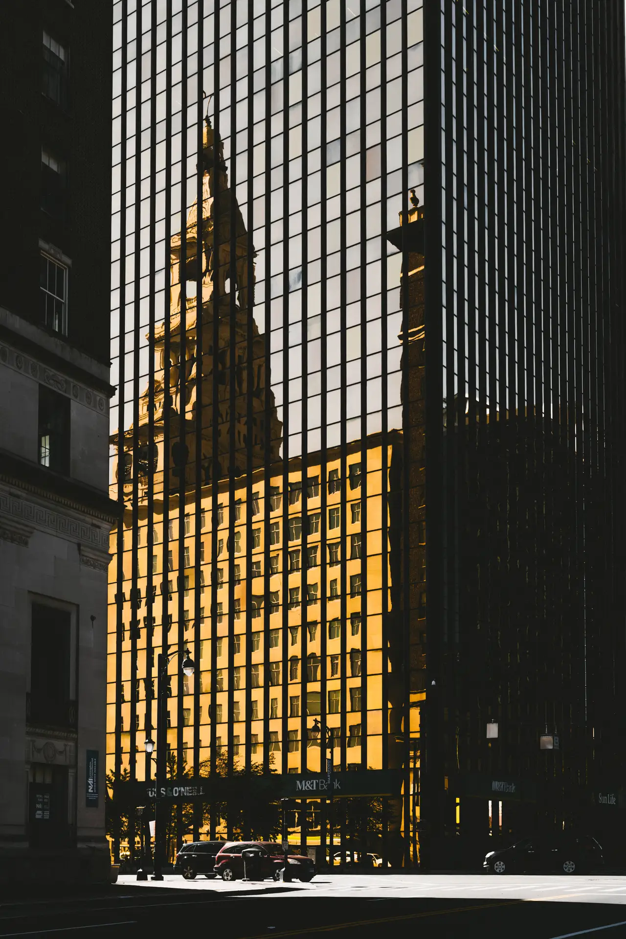 Fine-art photograph, “Hartford's Travelers Tower Reflected in Golden Downtown Windows - 5M2A1053.JPG,” from the Connecticut collection.