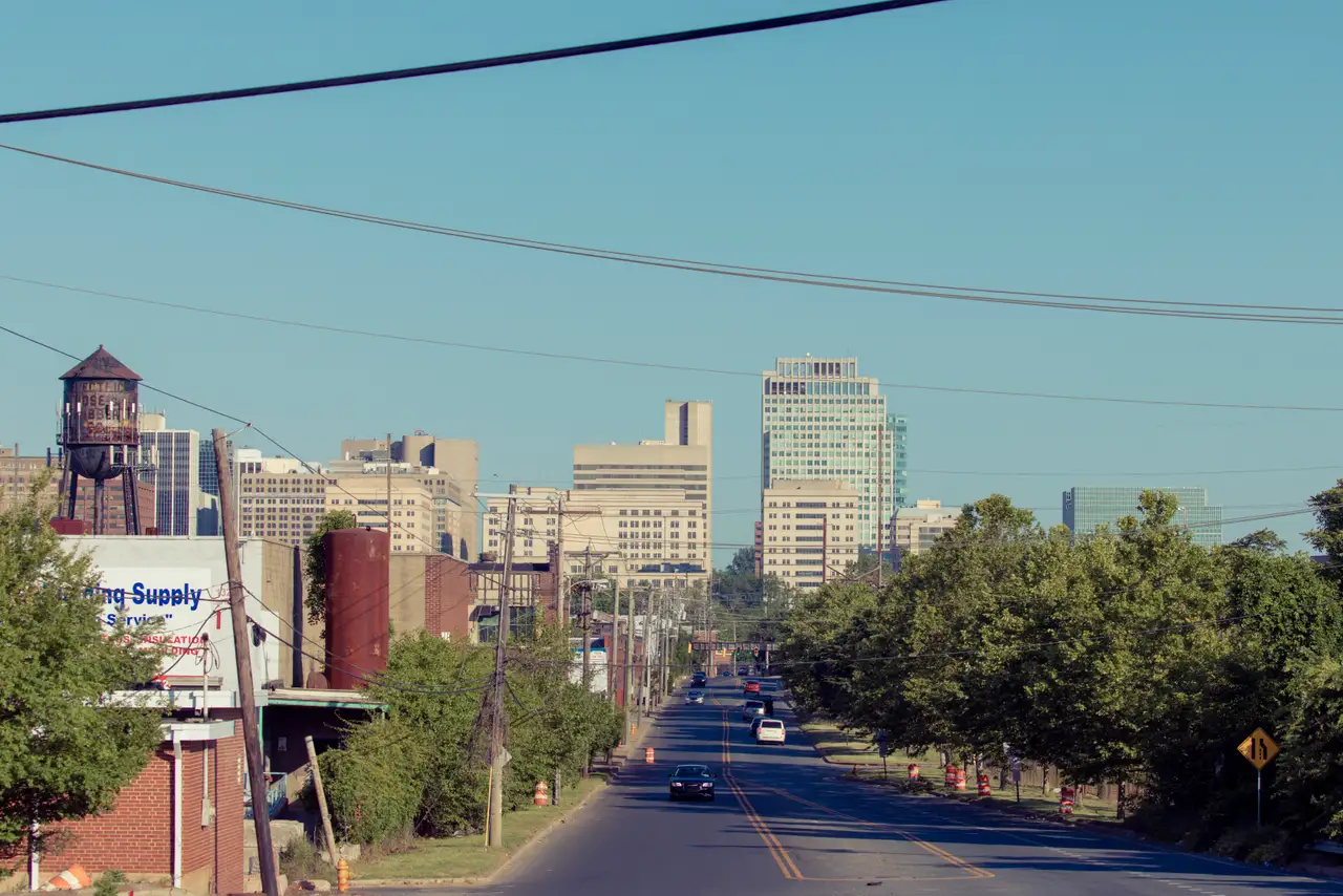 Fine-art photograph, “Downtown Wilmington Beyond Industrial Streets and Utility Wires - RFIV8771.JPG,” from the Delaware collection.